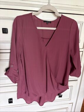 West Kei Mauve V-Neck Draped Blouse